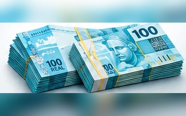 Pilhas de notas de cem reais