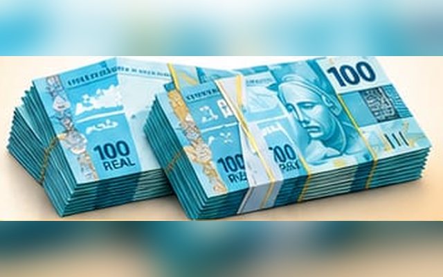 Pilhas de notas de cem reais